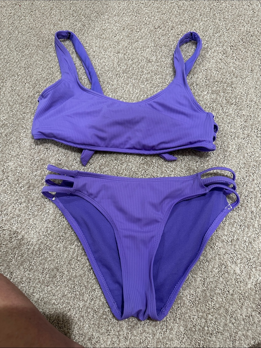 Boohoo Lilac Ribbed Strappy Bikini Set